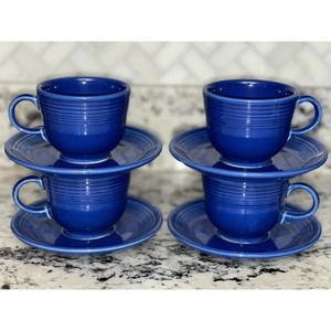 HOMER LAUGHLIN FIESTA WARE LAPIS BLUE COFFEE TEA CUP MUG WITH SAUCER SET of 4